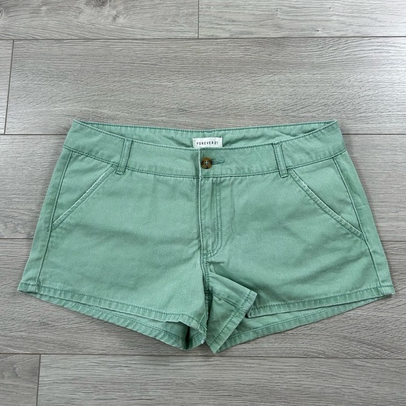 Forever 21 Green 100% Cotton Shorts - Picture 1 of 9